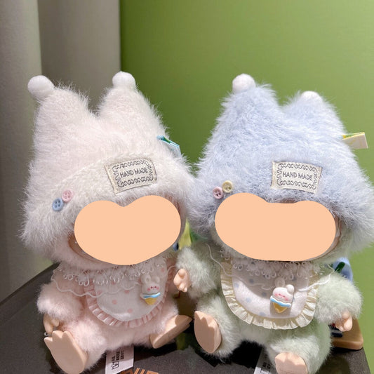 Labubo Have A Seat Clothes Pink Double Ears Hat + bib Clothes Labubo Keychain Labubo Clothing