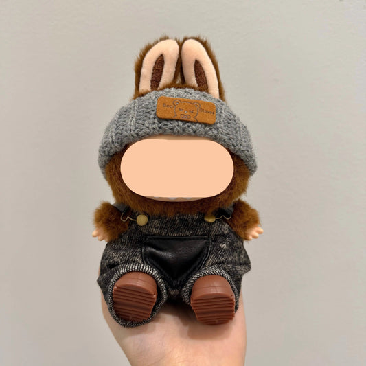 Labubo Clothes Black Overalls + Beanie Keychain Labubo Clothing Labubo Keychain Labubo Clothing