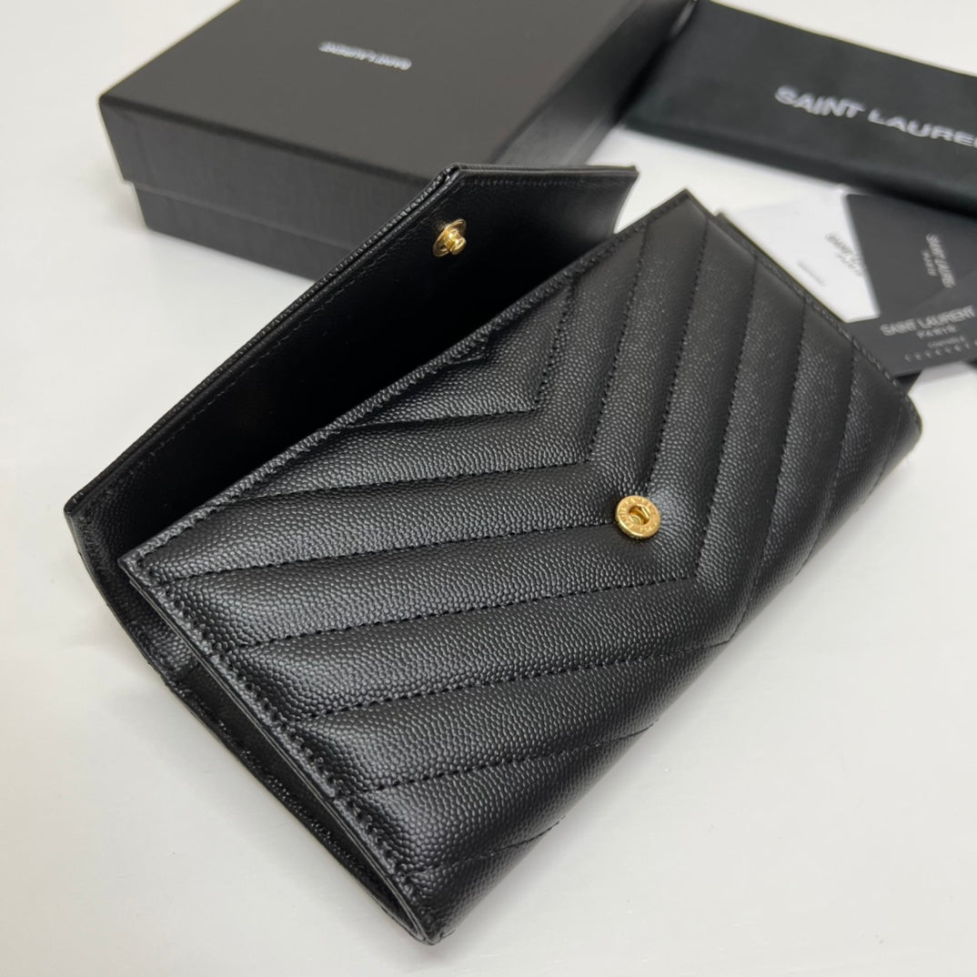 luxury Long Wallet Black Leather Gold Tone 10769 19cm