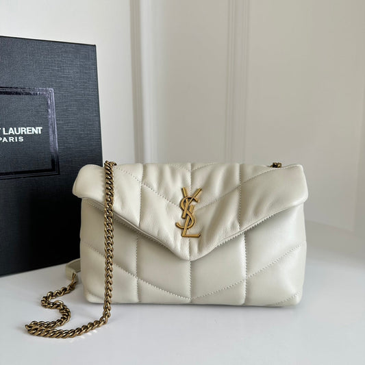 luxury  Loulou Puffer Toy Bag In Quilted Lambskin White Size 23x15.5x8.5