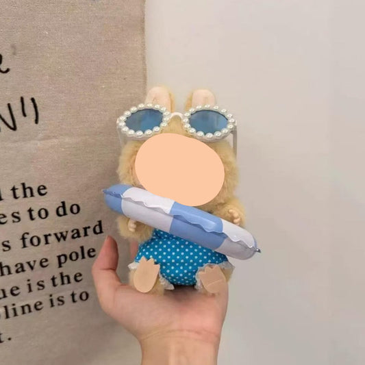 Dopamine Labubo Outfits Blue Plaided Swimsuit Accessories Summer Keychain Labubo Clothing Labubo Outfit