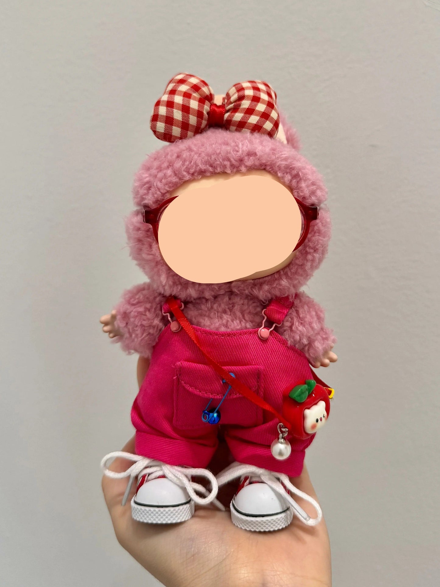 Labubo Outfits Rose Red Overalls + Glasses + Accessories Fashion Labubo Outfit Keychain Labubo Clothing