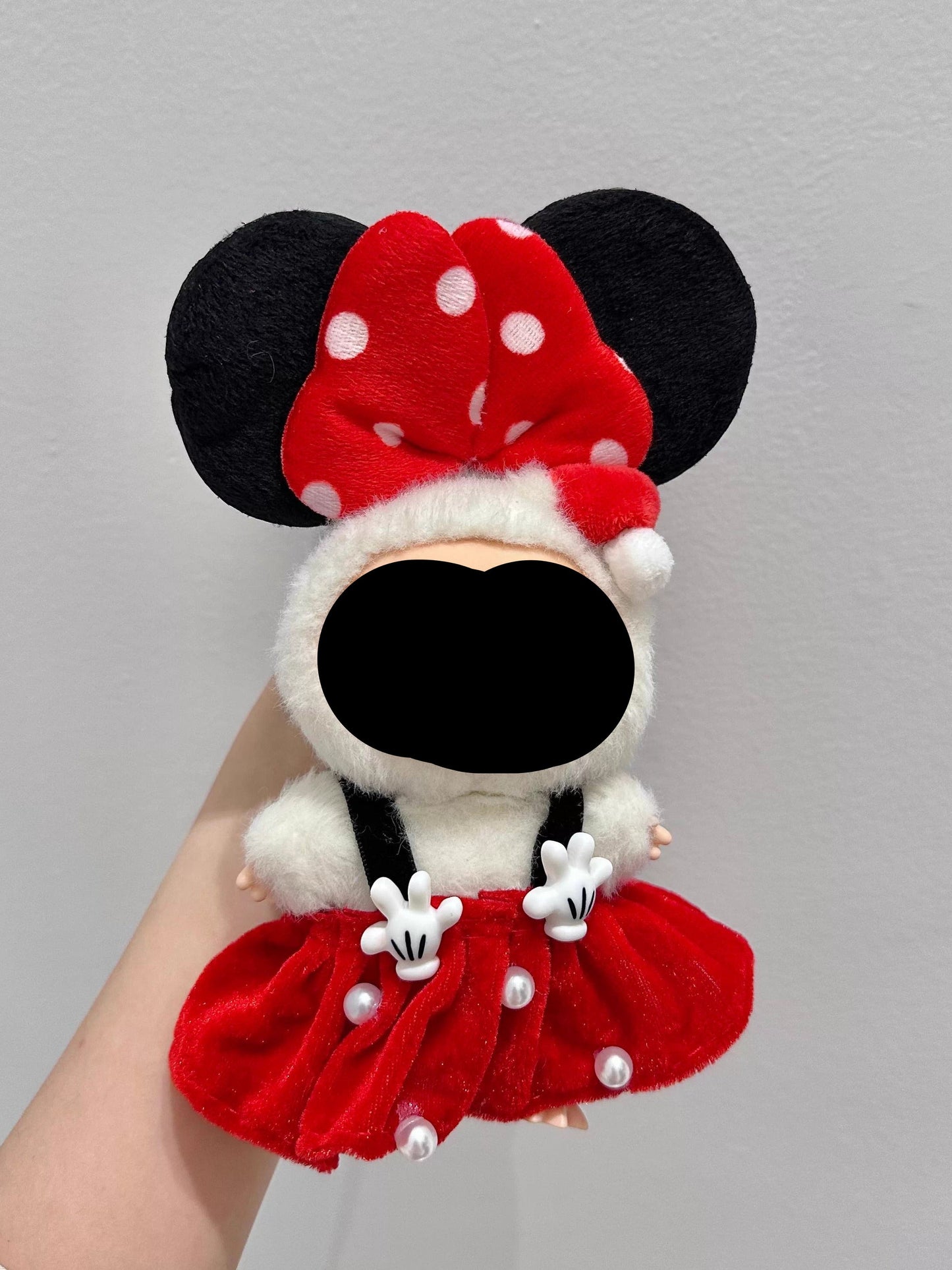 Summer Labubo Outfits Minnie Red Dress With Hairbow Accessories Keychain Labubo Clothing Fashion Labubo Outfit