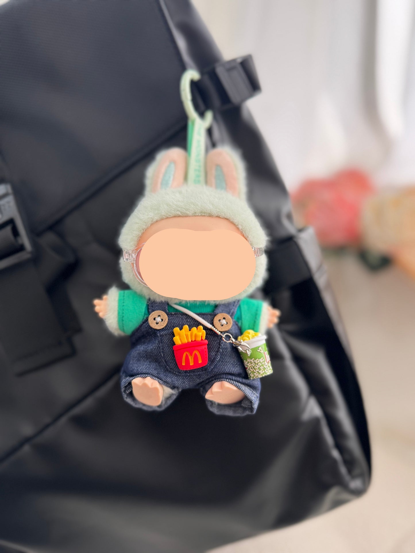 Labubo Outfits Denim Overalls + Glasses + Accessories Fashion Labubo Outfit Keychain Labubo Clothing