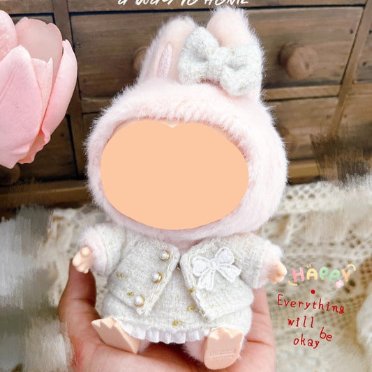 White Tweed Set With Hairbow Keychain Labubo Clothing Labubo Keychain Labubo Clothing
