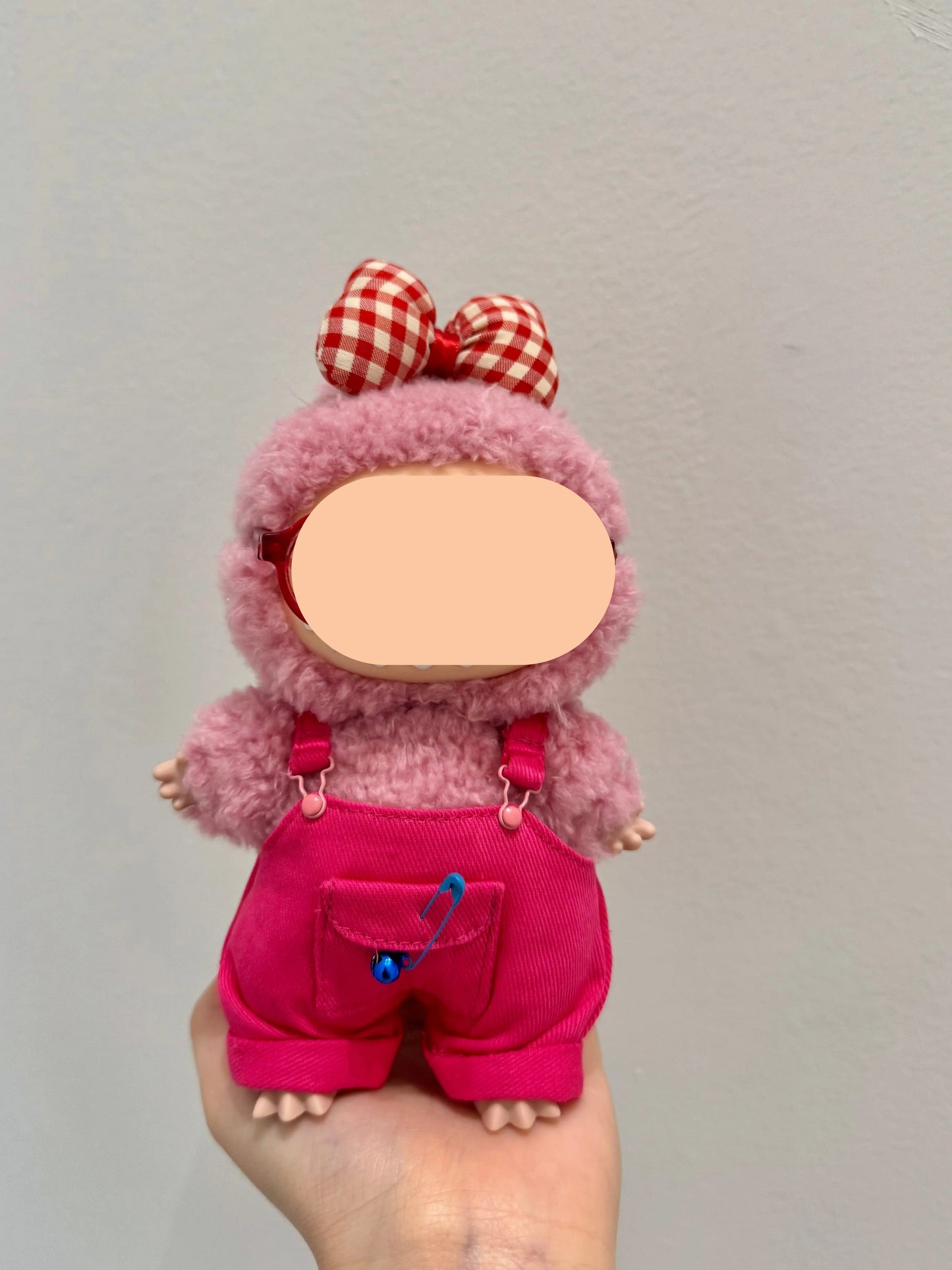 Labubo Outfits Rose Red Overalls + Glasses + Accessories Fashion Labubo Outfit Keychain Labubo Clothing
