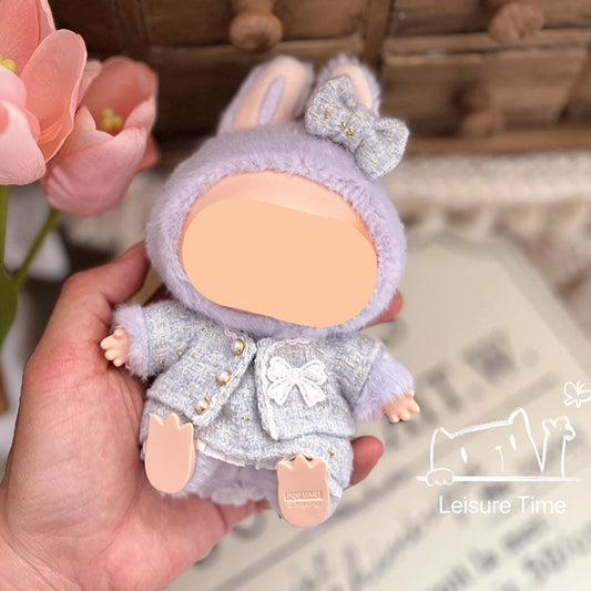 Blue Tweed Set With Hairbow Keychain Labubo Clothing Labubo Keychain Labubo Clothing