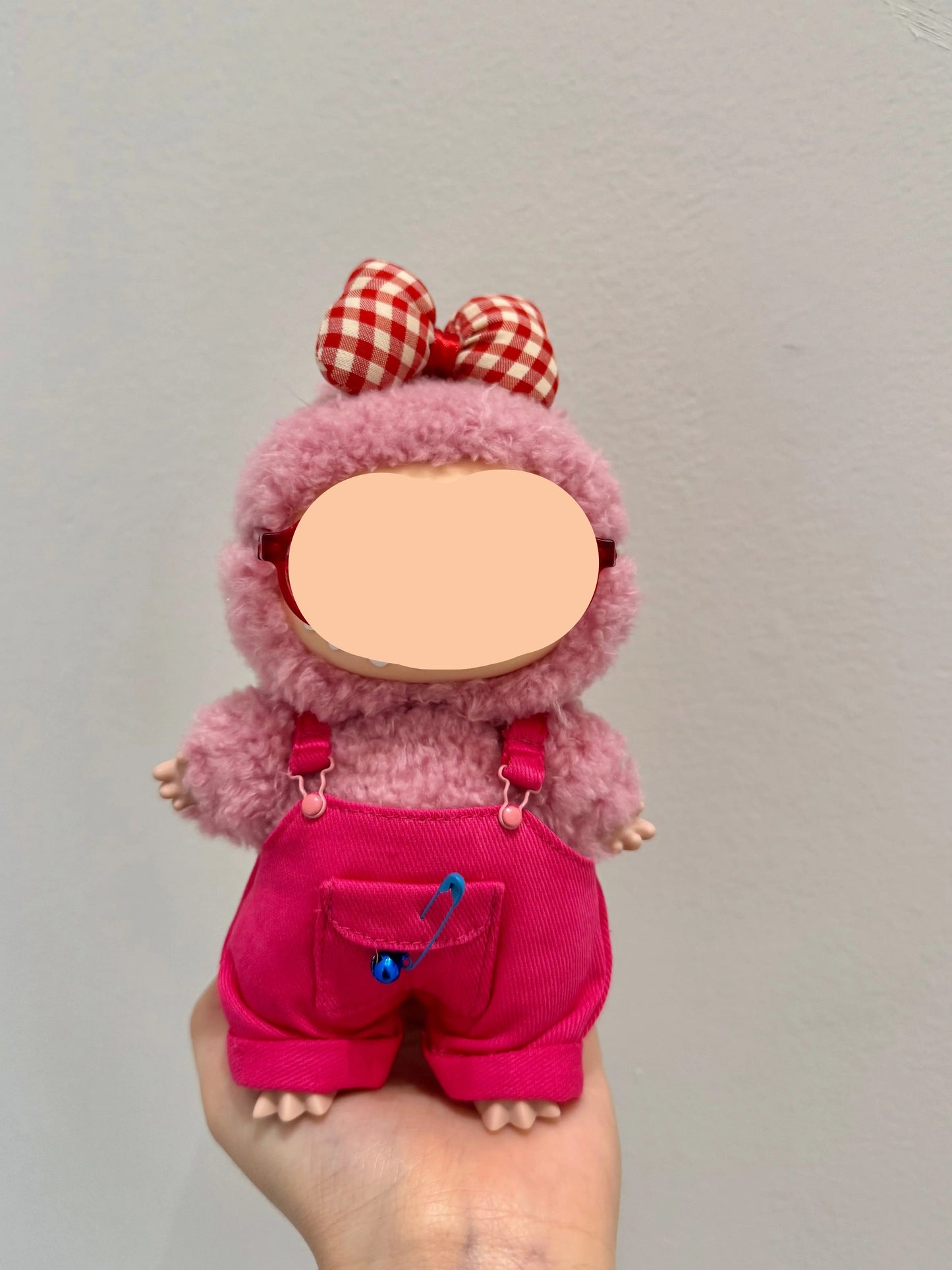 Labubo Outfits Rose Red Overalls + Glasses + Accessories Fashion Labubo Outfit Keychain Labubo Clothing