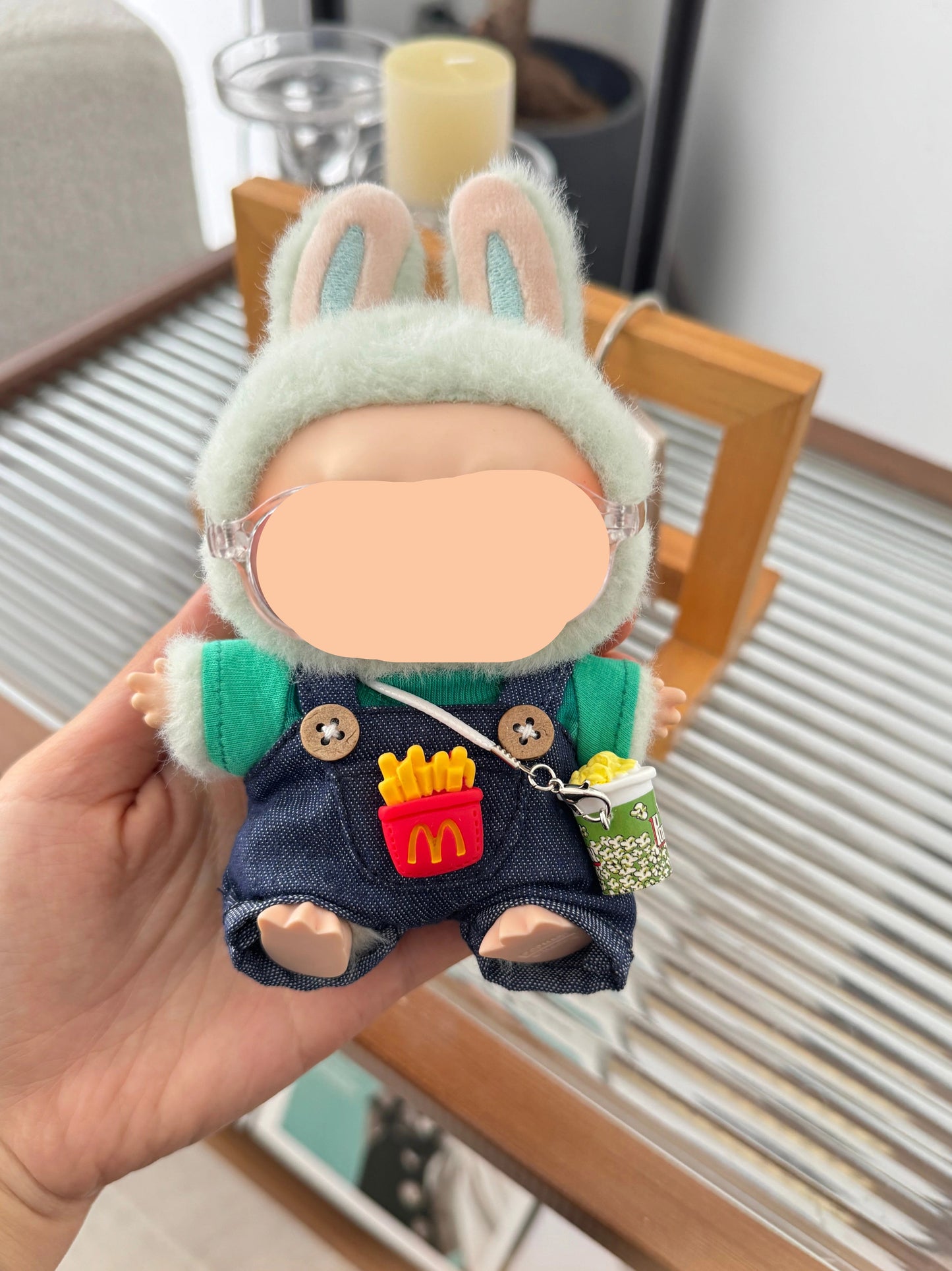 Labubo Outfits Denim Overalls + Glasses + Accessories Fashion Labubo Outfit Keychain Labubo Clothing
