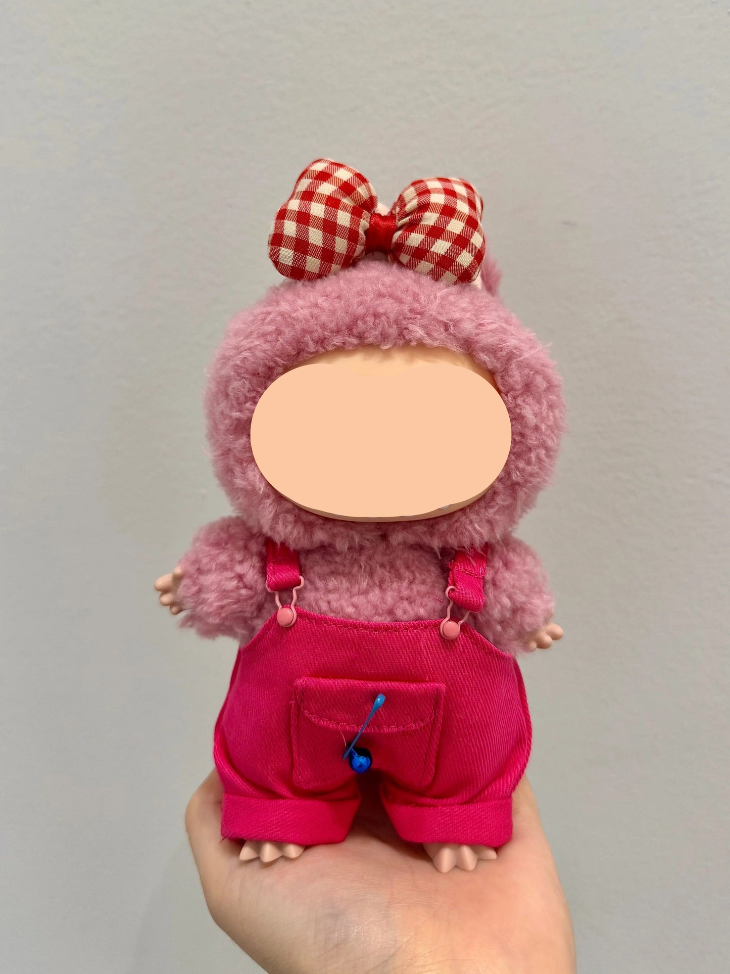 Labubo Outfits Rose Red Overalls + Glasses Fashion Labubo Outfit Keychain Labubo Clothing
