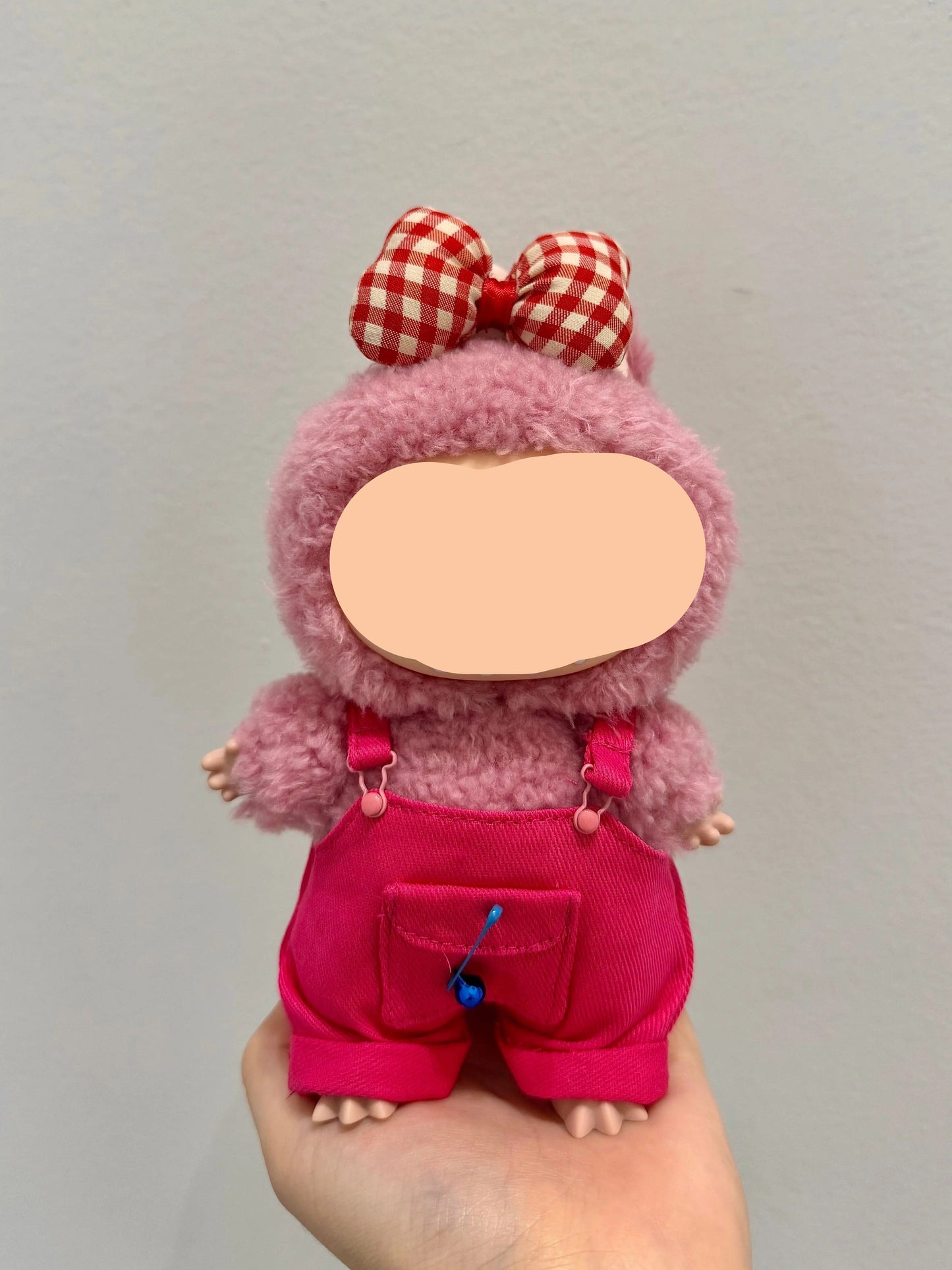 Labubo Outfits Rose Red Overalls + Glasses + Accessories Fashion Labubo Outfit Keychain Labubo Clothing