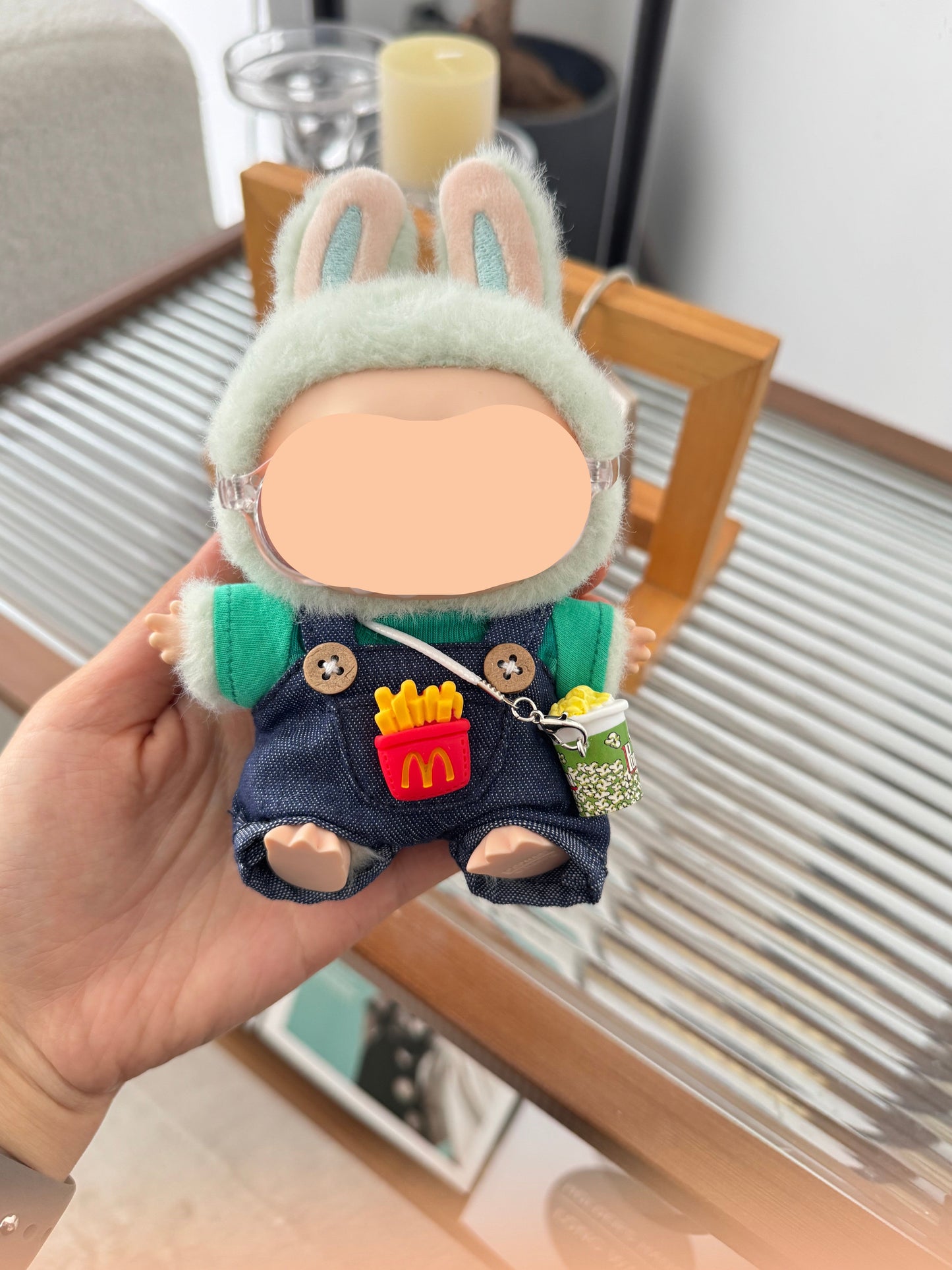 Labubo Outfits Denim Overalls + Glasses + Accessories Fashion Labubo Outfit Keychain Labubo Clothing