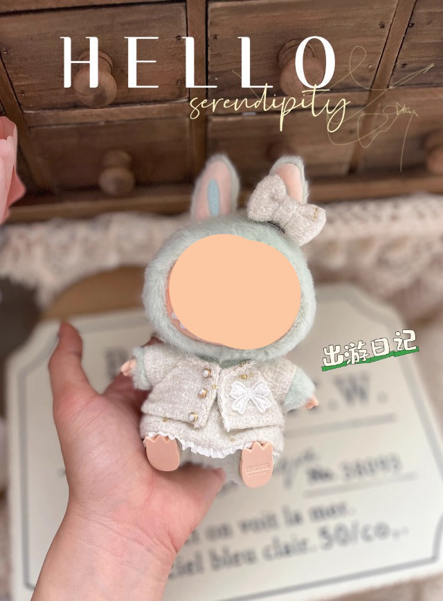 Blue Tweed Set With Hairbow Keychain Labubo Clothing Labubo Keychain Labubo Clothing