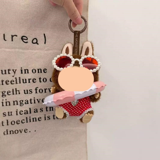 Dopamine Labubo Outfits Red Plaided Swimsuit Accessories Summer Keychain Labubo Clothing Labubo Outfit