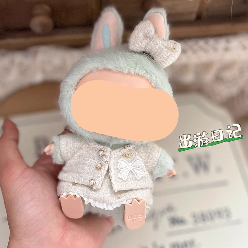 Blue Tweed Set With Hairbow Keychain Labubo Clothing Labubo Keychain Labubo Clothing