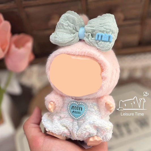 Clothes Labubo Blue Bodysuit With Hairbow Keychain Labubo Clothing Macaron Clothes for Labubo