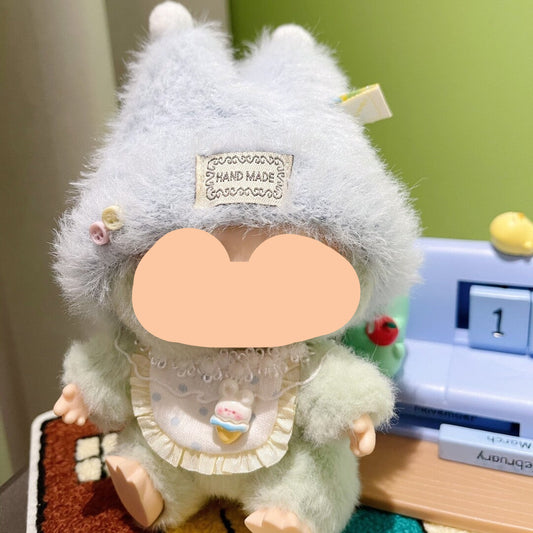 Labubo Have A Seat Clothes Green Double Ears Hat + bib Clothes Labubo Keychain Labubo Clothing