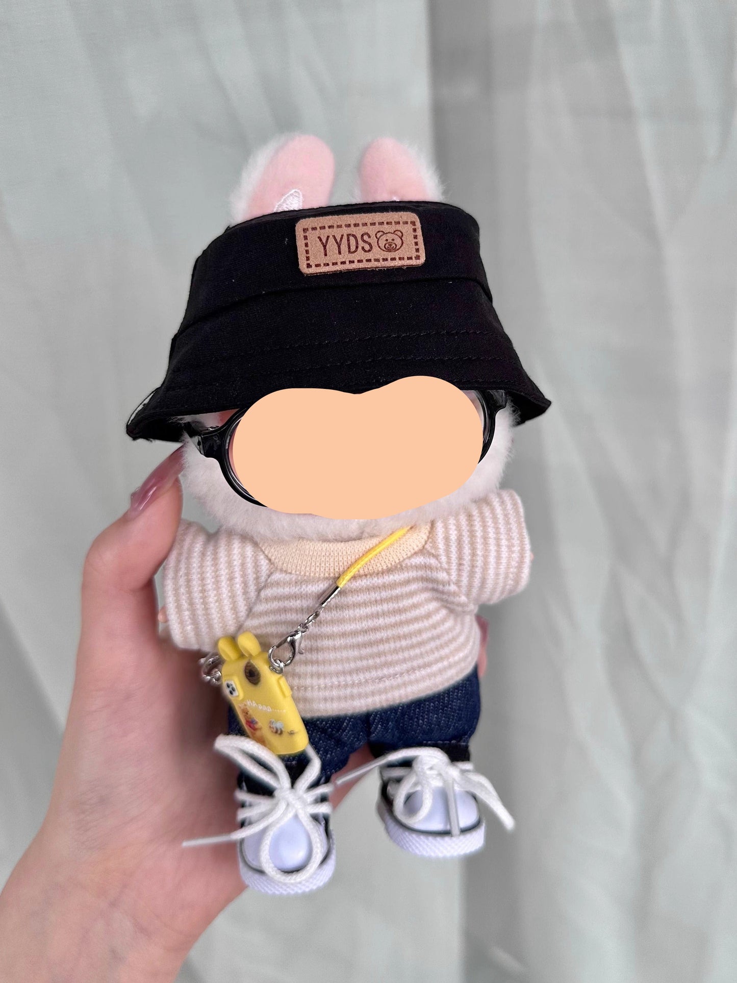 Spring Labubo Outfits Beige Shirt + Jeans Accessories Fashion Labubo Outfit Keychain Labubo Clothing