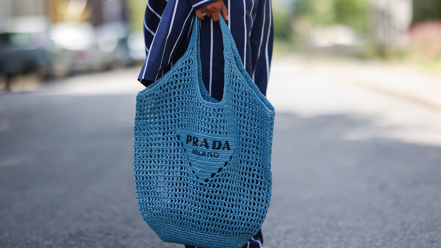 luxury Raffia Tote Bag-Blue
