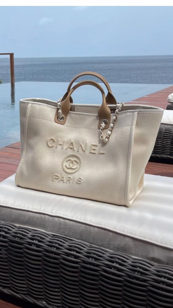 luxury Pearl Deauville Tote Bag in Beige