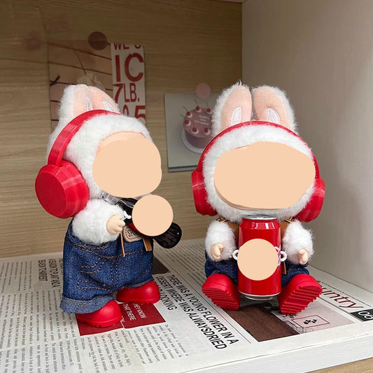 Cola Keychain Red headphones red boots Labubo Clothes 17cm Labubo Clothing Labubo Doll Clothes