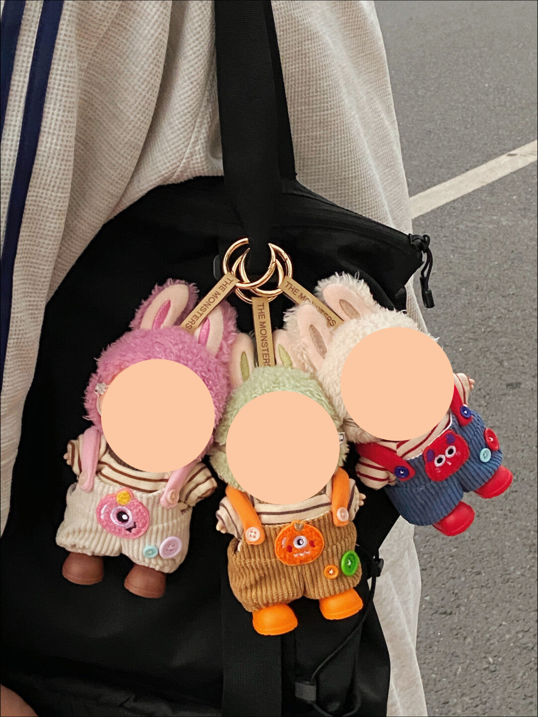 Labubo Outfits Orange Monster Set Corduroy overalls Labubo Outfit Keychain Labubo Clothing