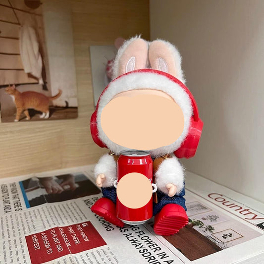 Cola Overalls Keychain Labubo Clothes Red headphones + Xiaochun overalls + red boots Have a Seat Labubo Doll Clothes