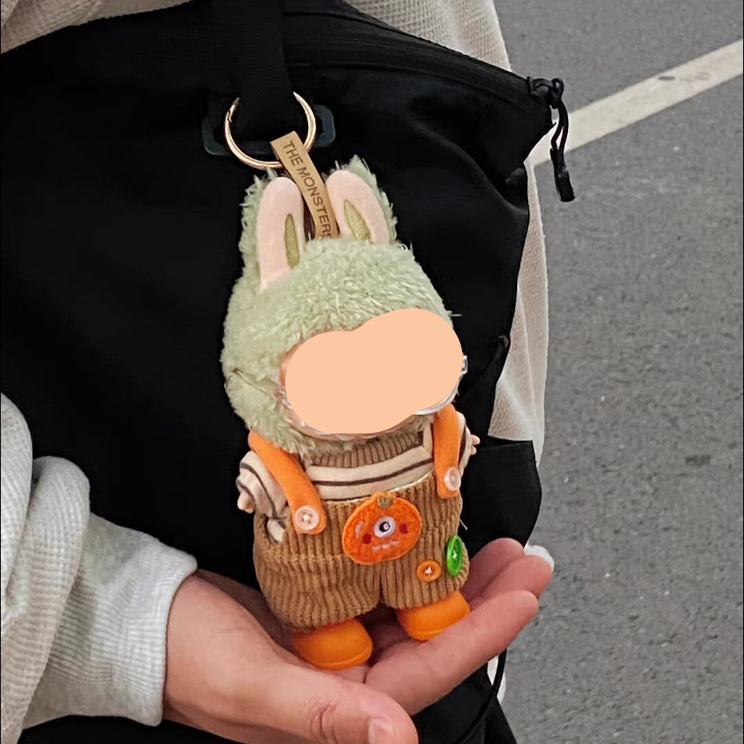 Labubo Outfits Orange Monster Set Corduroy overalls Labubo Outfit Keychain Labubo Clothing