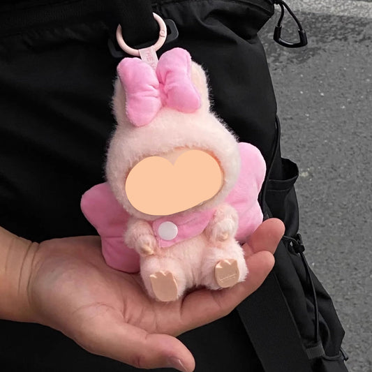 17cm Labubo Clothing Pink Hair Bow Wings Have a Seat Labubo Doll Clothes