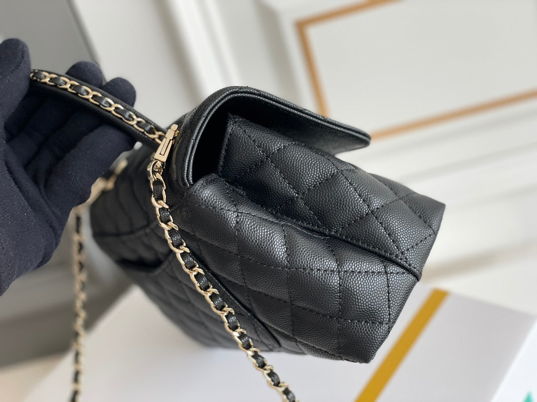 luxury Coco Handle Black Bag Handle Flap Small/Mini Bag Black - 24x14x10cm
