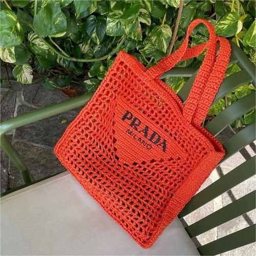 luxury Women's Natural Crochet Tote Bag-Orange