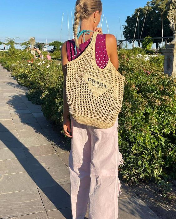 luxury Raffia Tote Bag-Khaki
