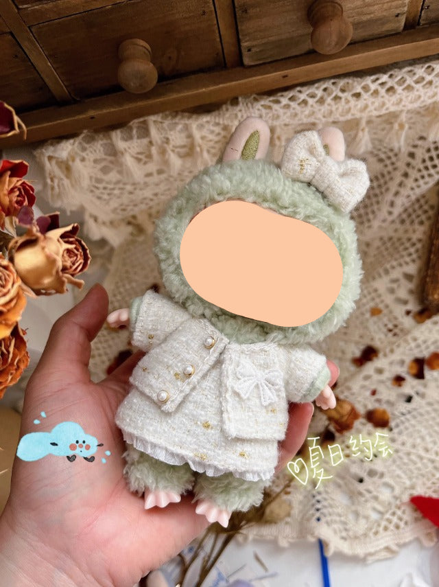 Blue Tweed Set With Hairbow Keychain Labubo Clothing Labubo Keychain Labubo Clothing