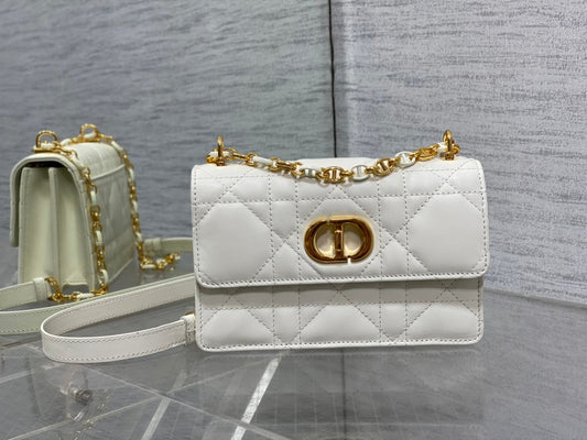 luxury Miss Caro White Macrocannage Lambskin Bag - 19 x 13 x 5.5 cm