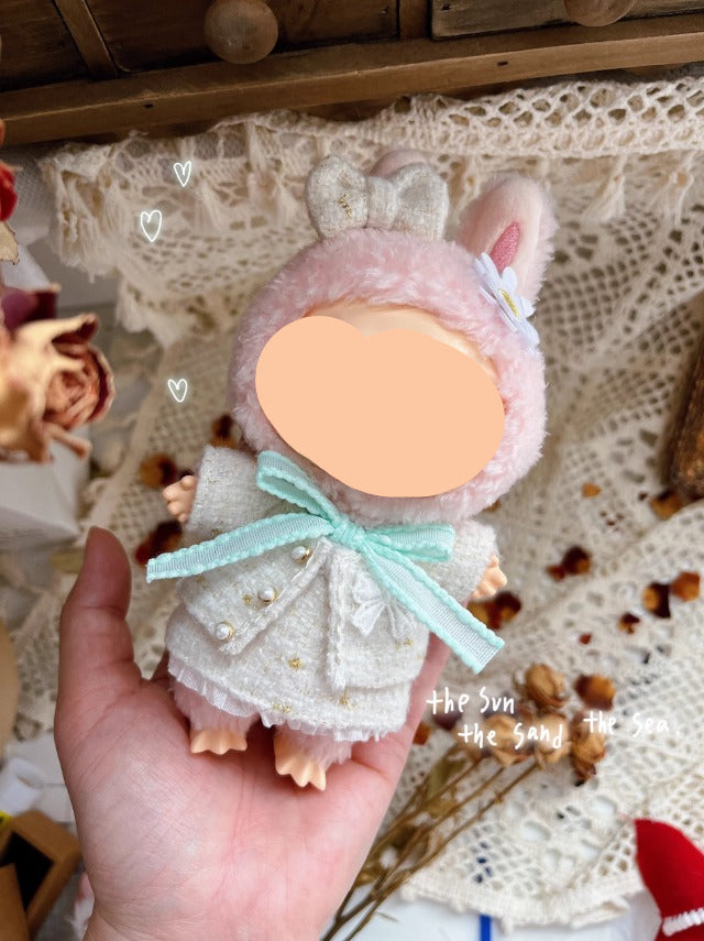 Blue Tweed Set With Hairbow Keychain Labubo Clothing Labubo Keychain Labubo Clothing