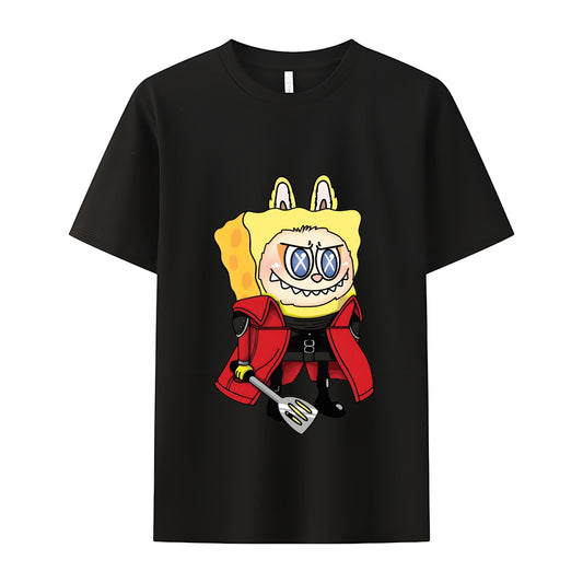 Labubu as Spongebob The Monsters Crew Neck半袖TシャツLabubu Loverギフトのためのガールフレンド