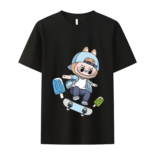 Skater Labubu das Monster Crew Neck T-Shirt für Labubu Liebhaber Geschenke für Freundin