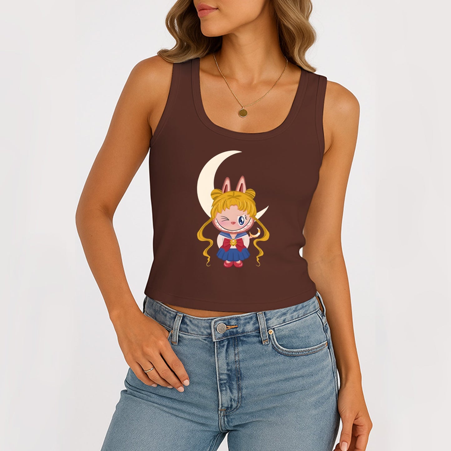 Sailor Moon The Monsters Women's Straepels Scoop Neck Tank acanalado Summer Slim lindo Tops para Labubu Lover