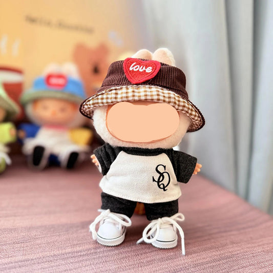 Spring Labubo Clothes White&Black Shirt +Pants Boy Sports Labubo Outfits Keychain Labubo Clothing