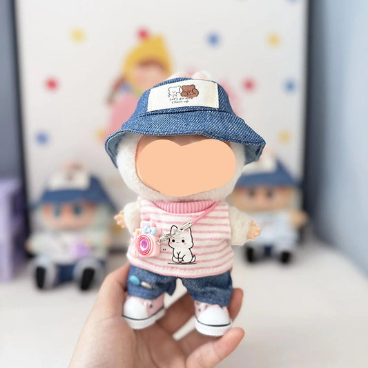 Summer Labubo Clothes Pink Vest + Jeans Girl Labubo Outfits Keychain Labubo Clothing