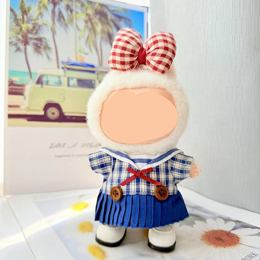 Summer Labubo Clothes Blue Sailor Pleated Skirt Girl Labubo Outfits Keychain Labubo Clothing
