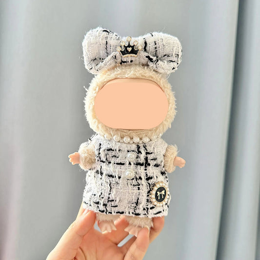 Summer Labubo Clothes Tweed Sleeveless Dress Labubo Outfits Girl Keychain Labubo Clothin