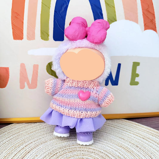Winter Labubo Clothes Purple Sweater + Pleated Skirt Labubo Outfits Keychain Labubo Clothing