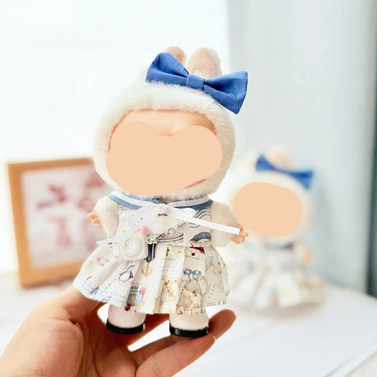 Summer Labubo Clothes Sailor Dress + Hairbow Girl Labubo Outfits Keychain Labubo Clothing
