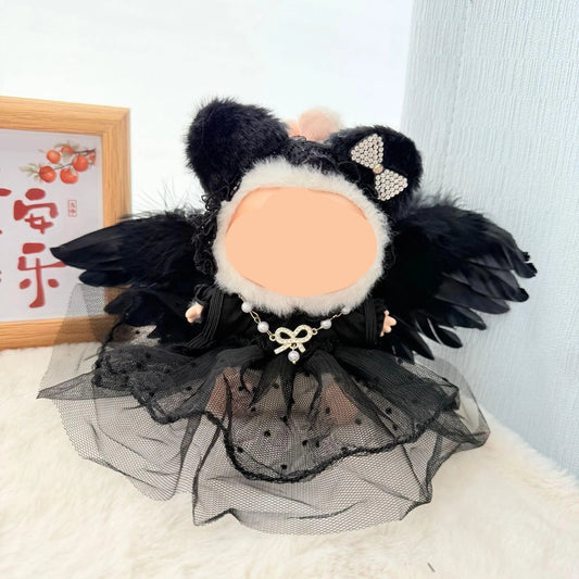 Summer Labubo Clothes Black evening dress with wings Girl Labubo Outfits Keychain Labubo Clothing
