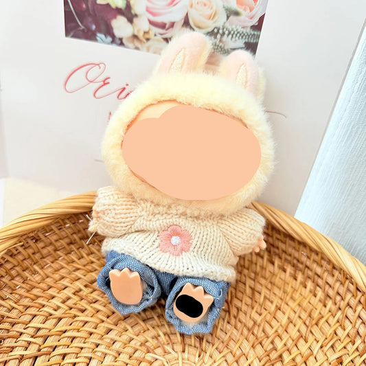 Fall Labubo Clothes Beige Sweater + Jeans Girl Labubo Outfits Keychain Labubo Clothing