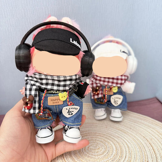 Fall Labubo Clothes Denim Overalls + Hat Boy Streetwear Labubo Outfits Keychain Labubo Clothing
