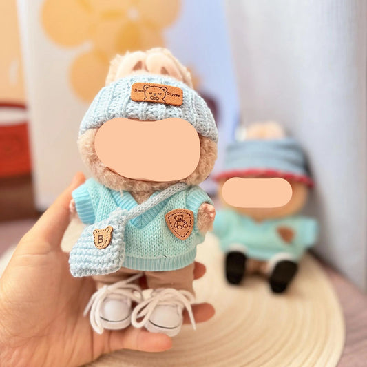 Fall Labubo Clothes Light Green Sweater + Beanie Girl Labubo Outfits Keychain Labubo Clothing