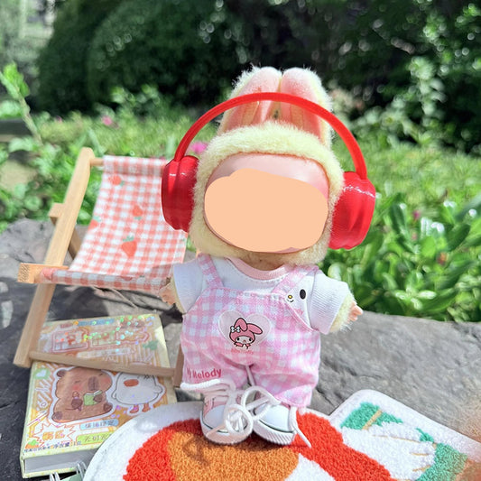 Fall Labubo Clothes Pink Plaid Overalls Girl Labubo Outfits Keychain Labubo Clothing