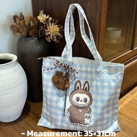 Cute Cartoon Checkered Tote Bag - Perfect for Daily Use